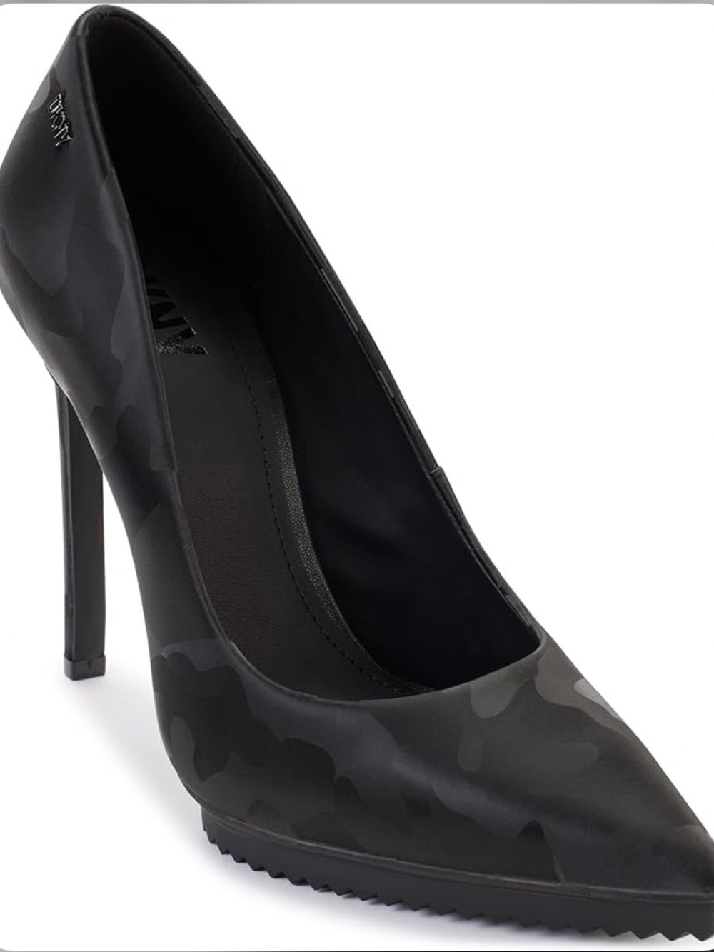 DKNY Carisa Pointed Toe Stiletto Pumps Black Camouflage Textured Leather